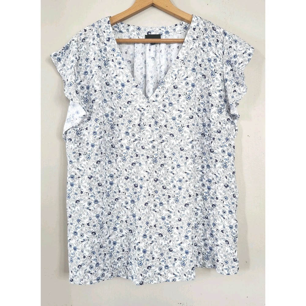 JNY Jones New York Womens 2X Floral Flutter Sleeve V Neck Top Blouse Shirt - Picture 1 of 5